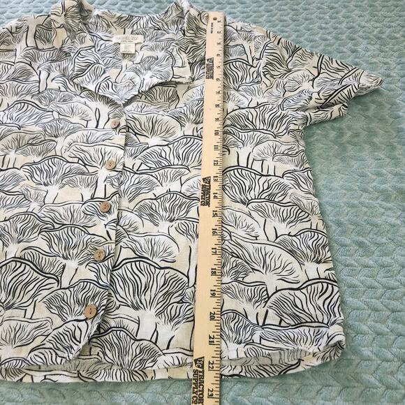 Rachel Zoe 100% Linen Cream Black Boxy Fit Short Sleeve Button Up Shirt Sz Large - Picture 6 of 8